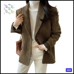Wool Blend Blazer Elegant Business Chic Work Coat Mid Thigh Length